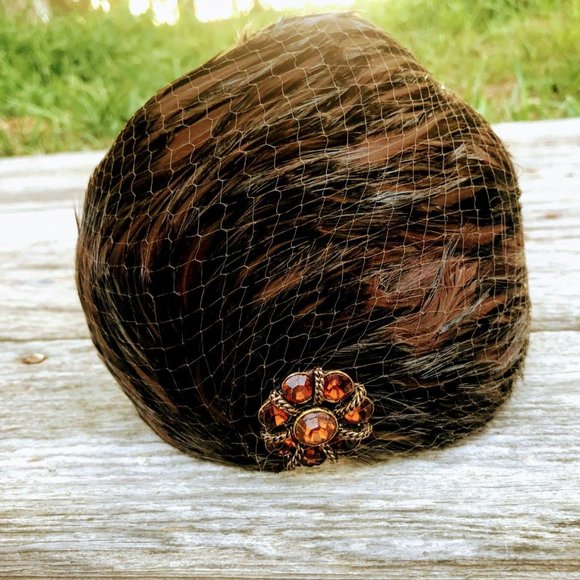 Vintage Brown Pheasant Feather Hat with Rhinestone main image 8